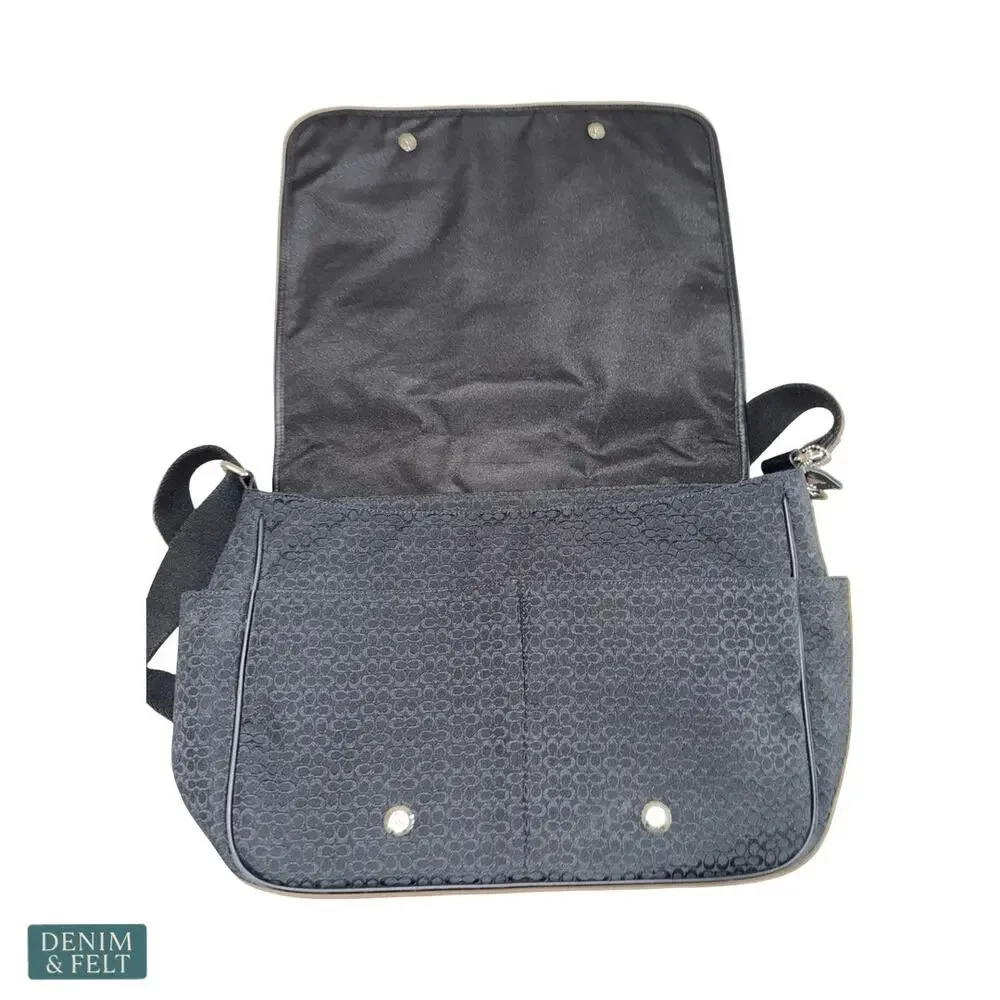 Coach Signature Hudson Messenger Laptop Bag Black‎ Canvas Leather Trim Briefcase